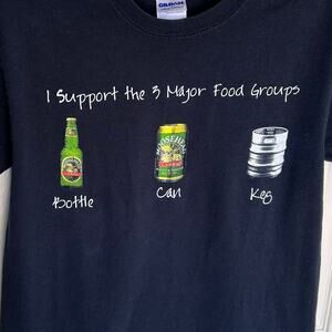 I Support the 3 Major Food Groups  Bottle Can Keg Black T Shirt Mem's Small
